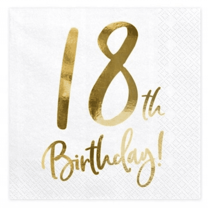 Salvrätikud kuldne 18th Birthday 33x33cm (10 tk/pk) - Image 1
