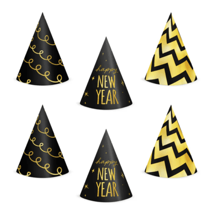 Peomütsid New Year must-kuldne (6 tk/pk)