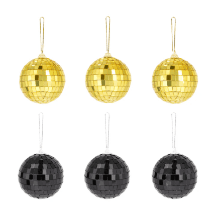 Diskokuulid must-kuldne 7cm (6 tk/pk)