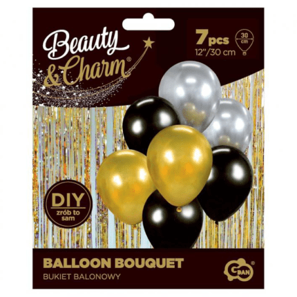 Õhupallid kuldne-hõbedane-must 30cm (7 tk/pk)