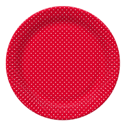 Peotaldrikud punane valgete täppidega 23cm (8 tk/pk)