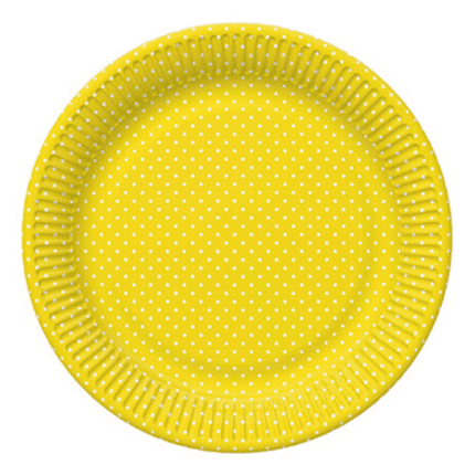 Peotaldrikud kollane valgete täppidega 23cm (8 tk/pk)