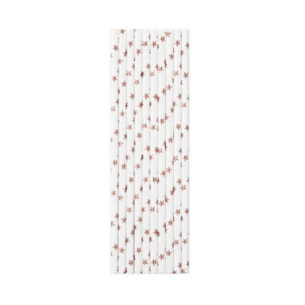 Joogikõrred tähekestega valge-vanaroosa 19,5cm (10 tk/pk)