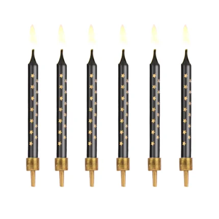 Tordiküünlad tähekestega must-kuldne 6,5cm (12 tk/pk)