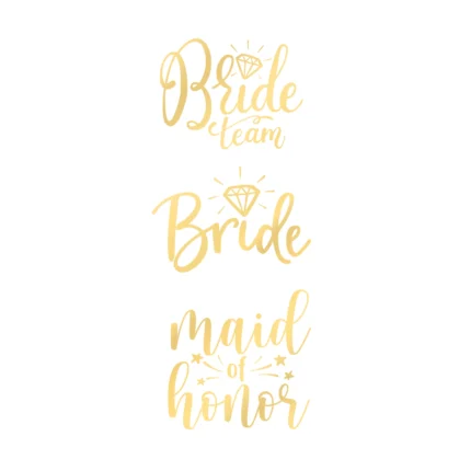 Ühekordsed tätoveeringud Bride to be kuldne (13 tk/pk)