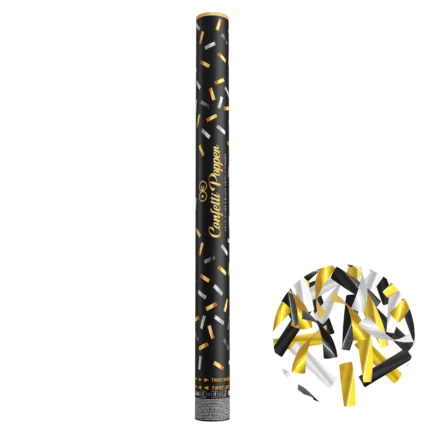 Konfetikahur ribad must-kuldne-hõbedane 30g 60cm