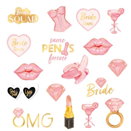 Ühekordsed tätoveeringud Bride to be (19 tk/pk)