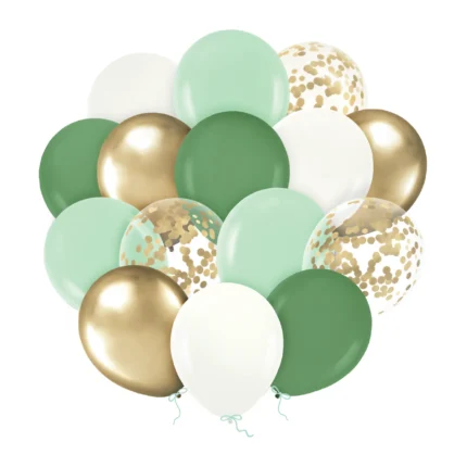 Õhupallid roheline-valge-kuldne 30cm (15 tk/pk)