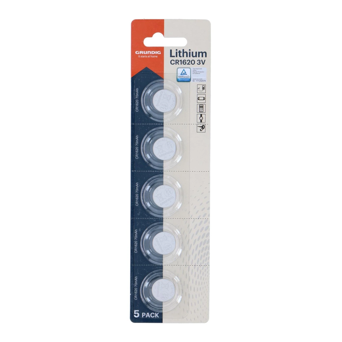 8711252272719-1.webp Grundig patareid CR1620 (5 tk/pk) - Image 1