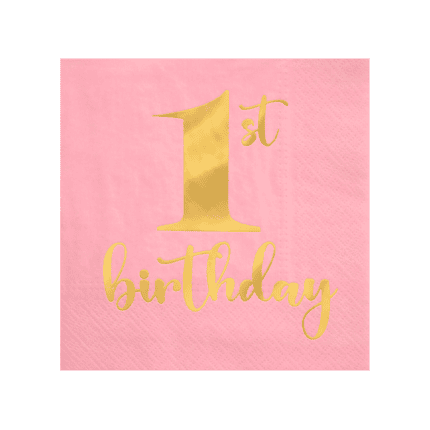 Salvrätikud 1st Birthday roosa 33x33cm (10 tk/pk)