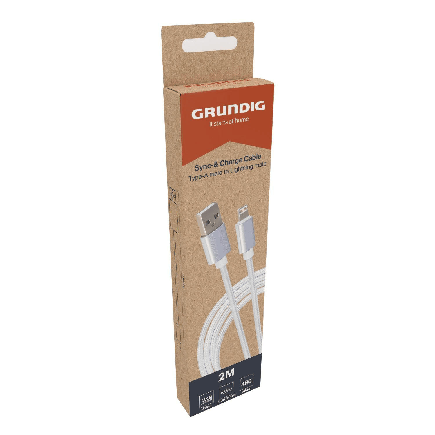 8711252351155-1.png Grundig laadimiskaabel USB-A Lightning valge 2m - Pilt 1