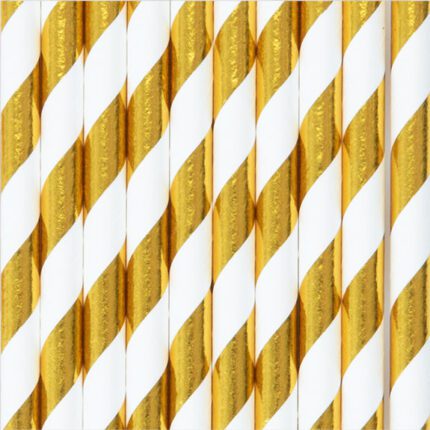 Joogikõrred triibuline valge-kuldne 19,5cm (10 tk/pk)